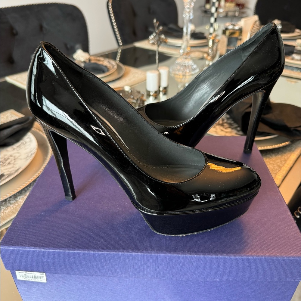 Stuart Weitzman Mae Black Platform Pumps Patent Leather Size 7.5